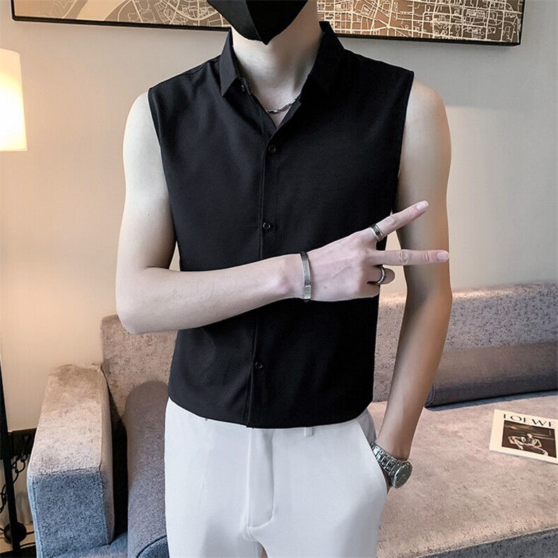 B216CS203P302025夏装新款男士无袖背心衬衫社会小伙风,男装背心/马甲,电商B216（原B302）