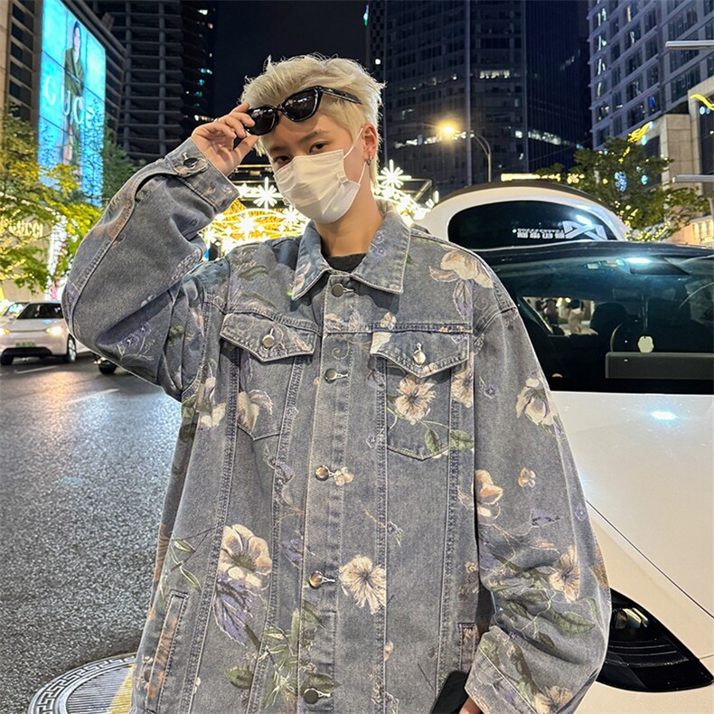 美式新款设计感提花夹克水洗潮牌时尚宽松牛仔外套,男装工装外套,星座410-6（原星座1304-1）