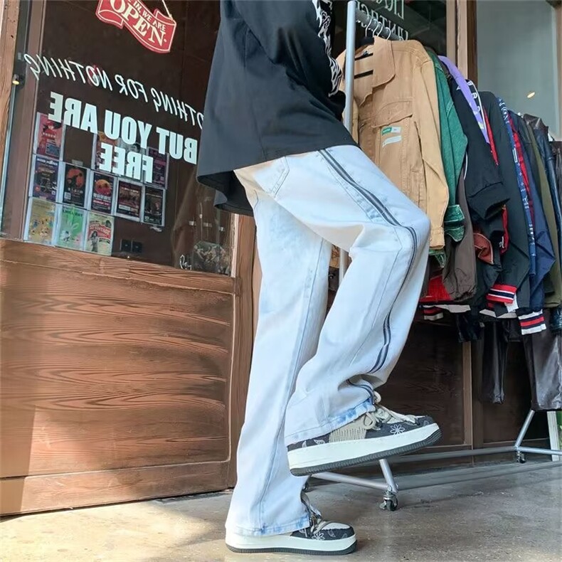 美式潮高街裤男拉链开叉牛仔裤秋冬欧美微喇直筒裤N0575-P50,男装牛仔裤,星座308B-1