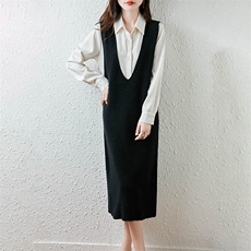 2025百搭时尚简约长款四平v马甲羊毛连衣裙，女装连衣裙，越洋羊