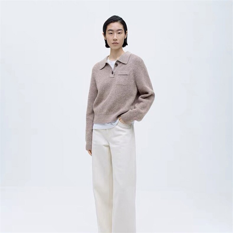 时尚百搭POLO领羊毛衫女秋冬新款修身显瘦长袖针织上衣,女装羊毛衫,泰沅羊绒