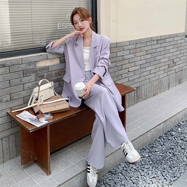 紫色西装外套休闲裤显瘦套装女2025春秋季新款休闲气质通勤两件套,女装套装/套裙,2C169