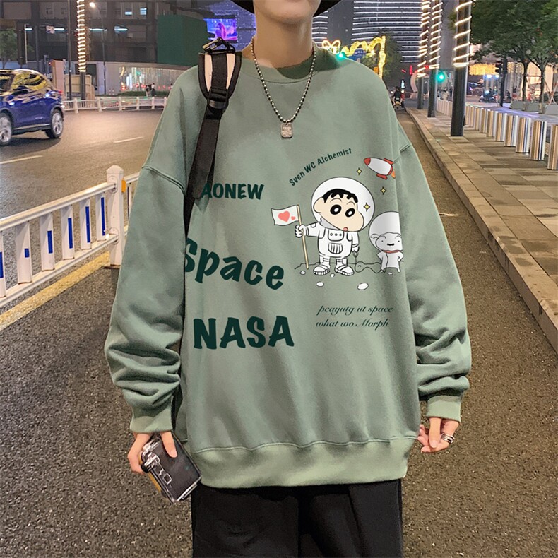 卫衣男春季美式重磅潮牌潮流宽松圆领上衣oversize大码长袖打底衫图片