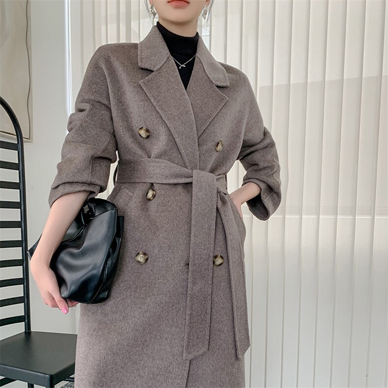 801唐晶双面羊绒大衣女100羊毛中长款宽松茧型过膝赫本风呢外套,女装双面呢大衣,荣图大衣