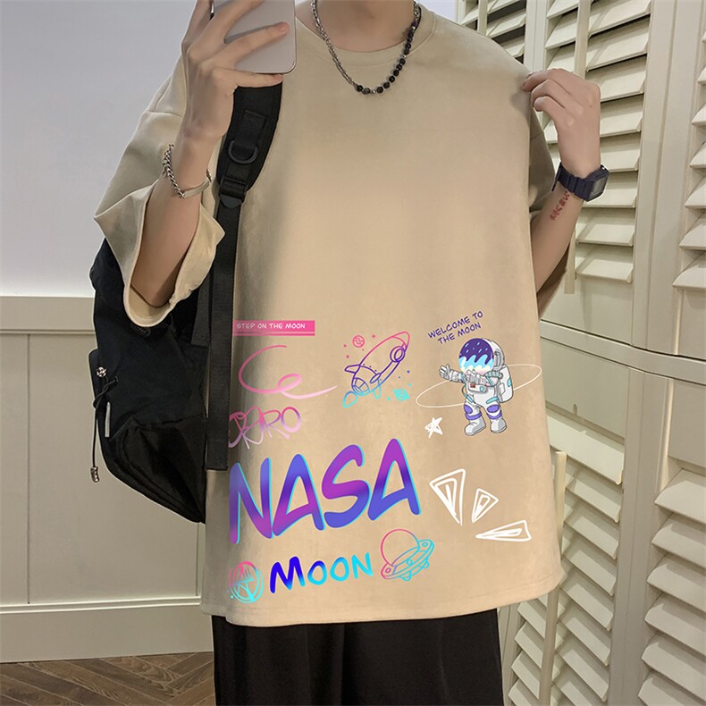 NASA联名同款麂皮绒短袖t恤男大码半袖男JD82186-P25,男装T恤,电商A040