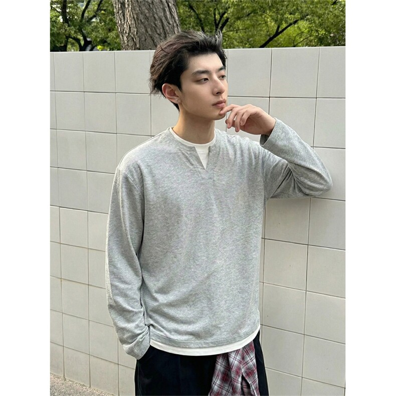 [网图]假两件V领卫衣休闲长袖上衣打底衫T恤男C64145-TP3268,男装T恤,电商A102