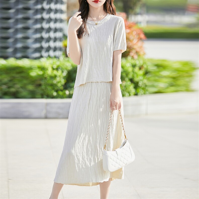 2025夏季新款圆领法式精致时髦肌理感套装女短袖，女装套装/套裙，东远绒业