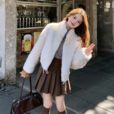 纯白色秋冬皮毛一体外套女仿水貂绒休闲上衣2C353--711#P180K268，女装短外套，2C353