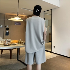 夏季冰丝无袖套装超薄舒适百搭抗皱透气速干TZ81-特批68，男装休闲套装，星座718