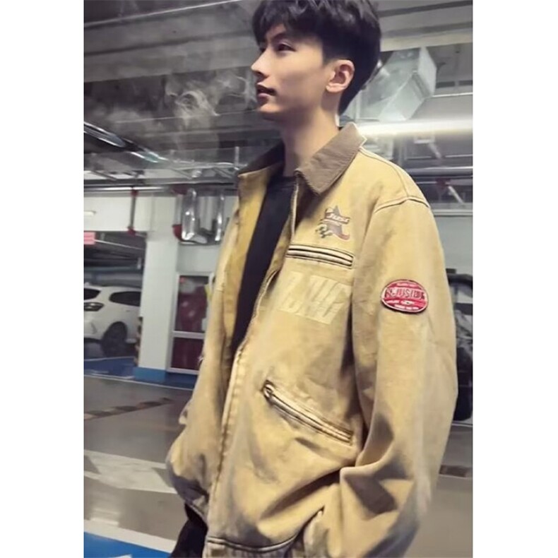 短款垫肩工装外套男款痞帅高级感cleanfit拉链夹克牛仔J133,男装夹克,星座1116A（原606A-3）