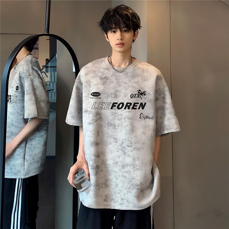 圆领短袖时尚通勤创意印花宽松痞帅学生T恤高街小众日系T364-P25，男装T恤，电商C307