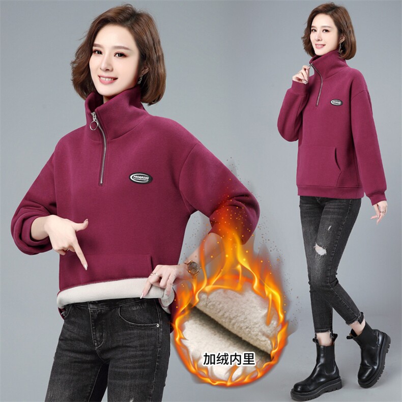 2023年秋季新款潮韩版加绒加厚卫衣女长袖保暖显瘦上衣服打底衫棉,女装卫衣/绒衫,简韵佳