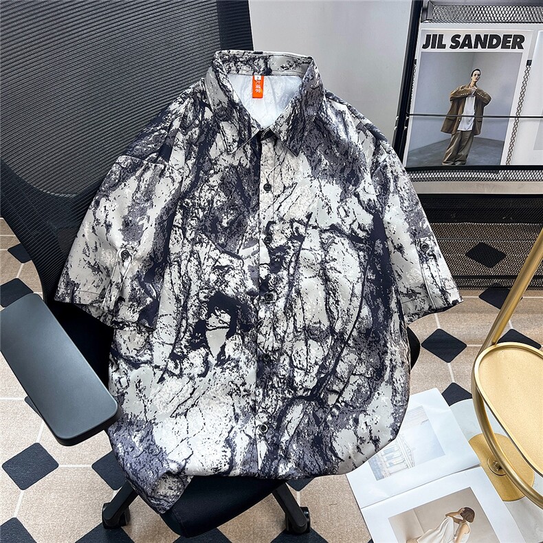 扎染短袖衬衫美式高级小众冰丝薄款休闲沙滩街头衬衣男A678/P35，男装衬衫，星座506