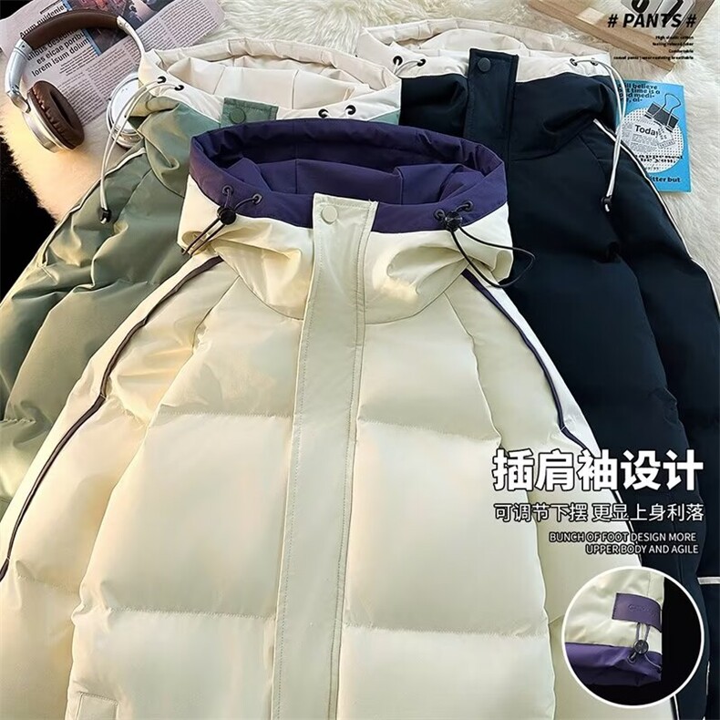 情侣插肩袖棉衣潮牌面包服男学生防风连帽青少年潮流连帽棉衣港风图片