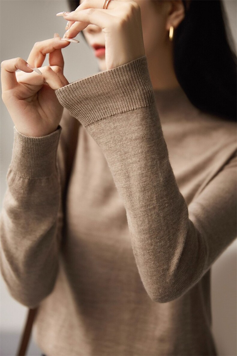 设计感小众高领羊毛打底衫女宽松套头毛衣高级感百搭针织衫,针织衫/毛衣,解氏羊绒