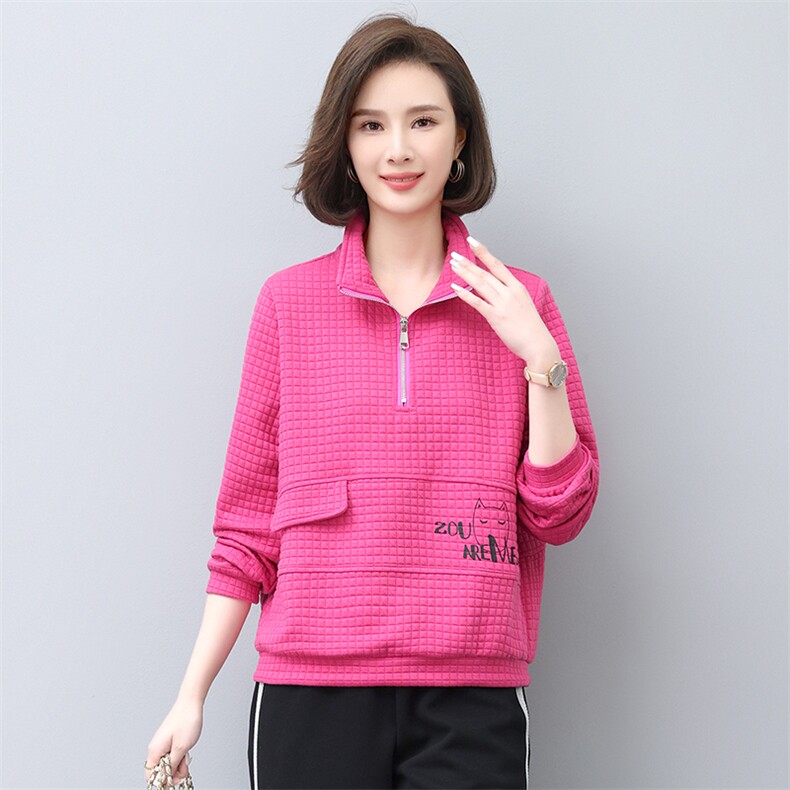 长期现货，轻熟女外套卫衣秋季宽松减龄长袖半拉链韩版上衣,女装短外套,涵誉