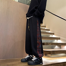8XL-M民族拼接刺绣束脚卫裤男冬加绒加厚大码运动裤KZ024P45，男装休闲裤，电商B312