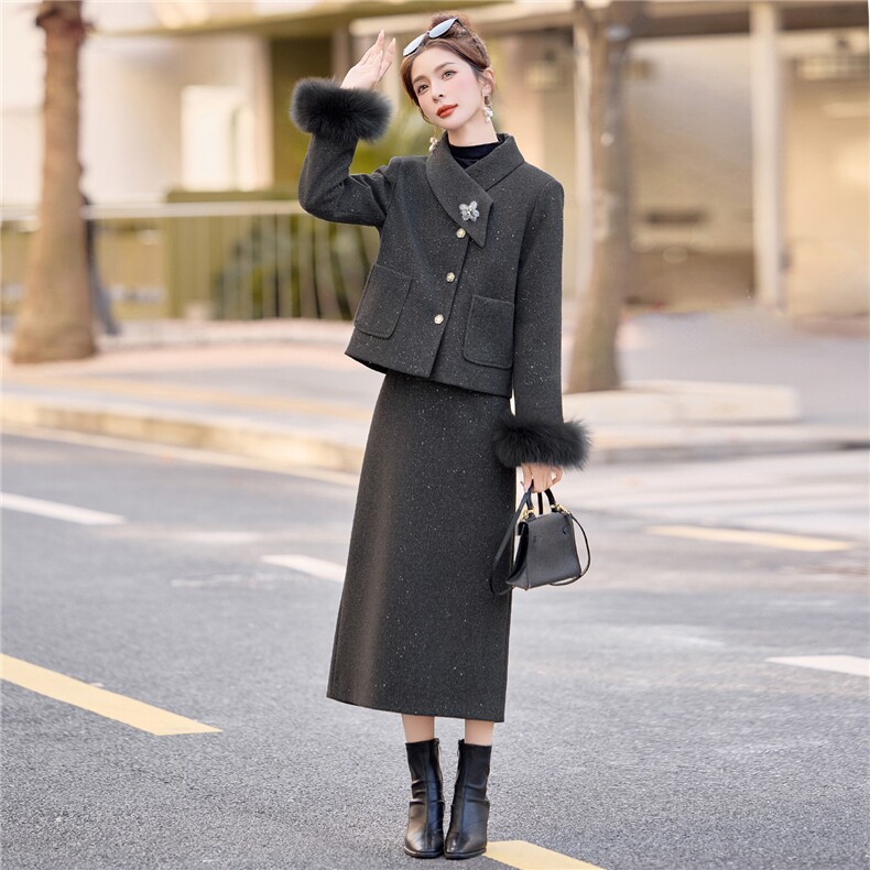 现货小香风羽绒服套装女高级感2025新款千金套装裙两件套冬季,女装套装/套裙,韩宇舍