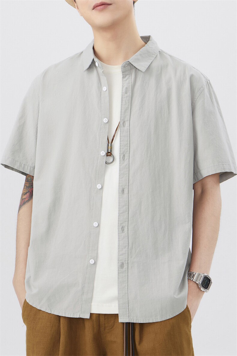 纯棉短袖衬衫男休闲外套上衣A329-CS648-P65,男装衬衫,电商A329