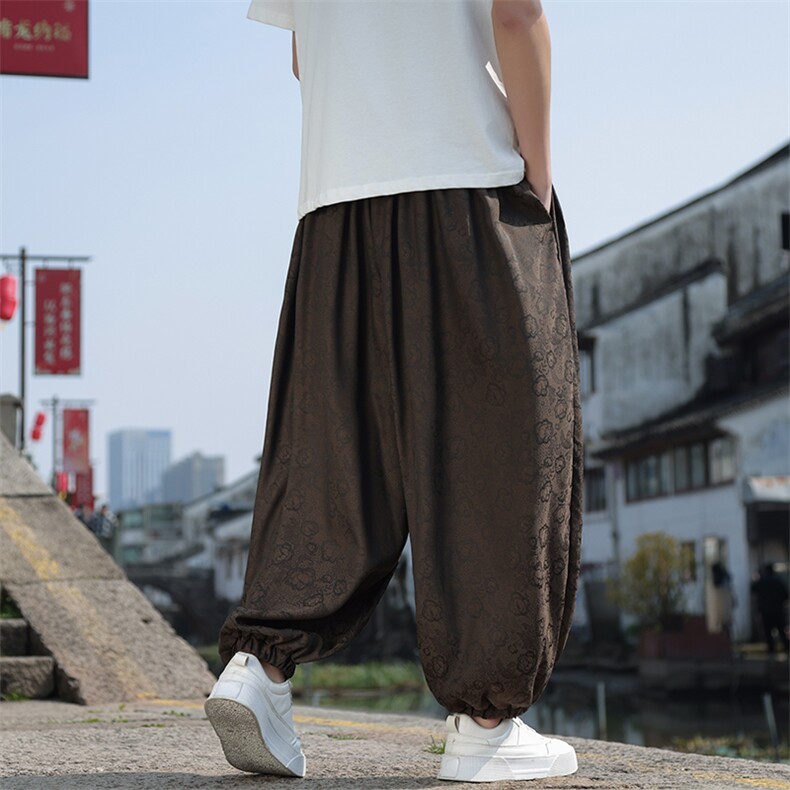 潮新中式阔腿裤风裤大码男休闲裤清凉冰丝百搭裤K2498-P65,男装休闲裤,电商A227