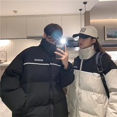 现货冬季情侣装棉袄ins面包服新款反光条立领棉衣外套W6057-P77，男装棉衣，星座512-2