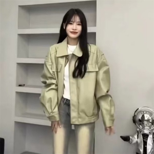 美式复古港风chic外套女2025早春PU皮衣夹克韩系高级感上衣ins潮图片