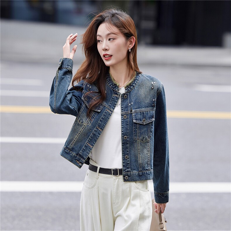 牛仔外套女短款2025年春秋新款妈妈时尚设计感宽松休闲复古夹克,女装短外套,靓衣阁