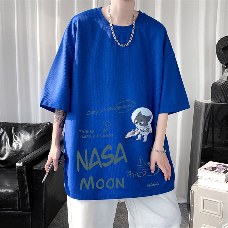 HT73187-P22NASA联名同款华夫格t恤男短袖男大码五分袖短句风,男装T恤,电商A040