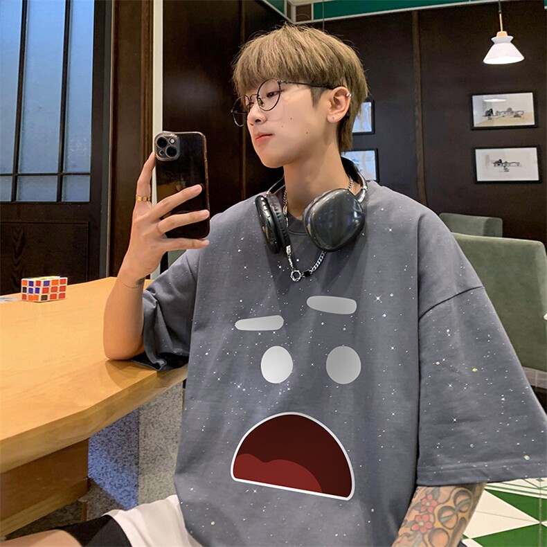 量大优供抖音视频支持得物配合二开美式满天星亮片短袖T恤MTX256,男装T恤,电商A486