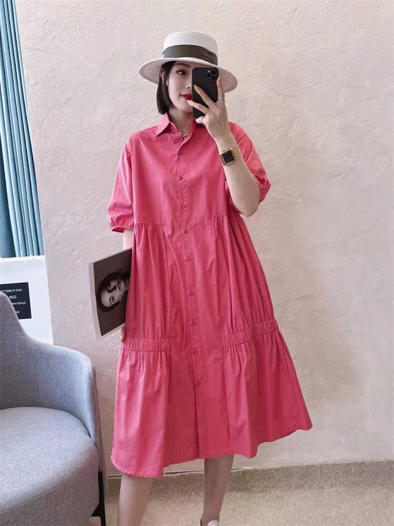 XL9910夏季新款2021韩版宽松bf休闲百搭抽松紧连衣裙,女装连衣裙,L·H·X
