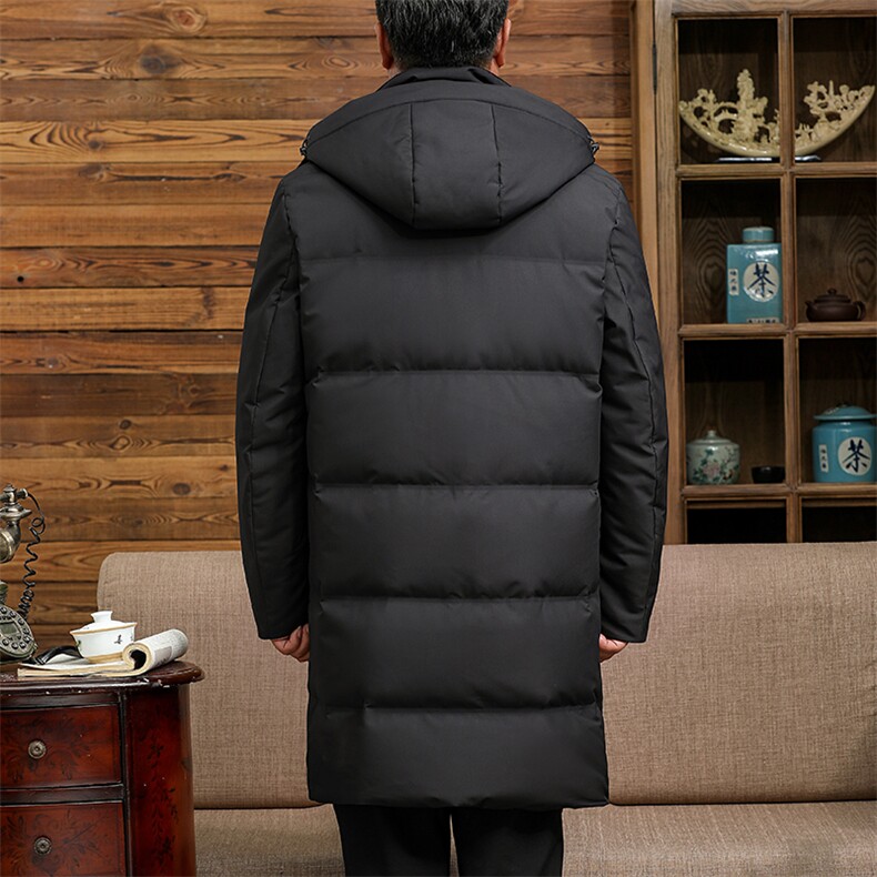 连帽羽绒服男冬中长款加厚保暖防水防寒老年外套休闲散步新款上衣,男装羽绒服,钱塘6003（原4033）