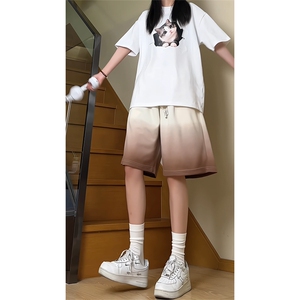 现货供视频~渐变色短裤情侣宽松直筒运动五分裤 A456特P30图片