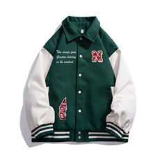 白底23春季时尚潮流印花拼色翻领棒球服宽松夹克外套G601P85控98，男装夹克，电商A247-1