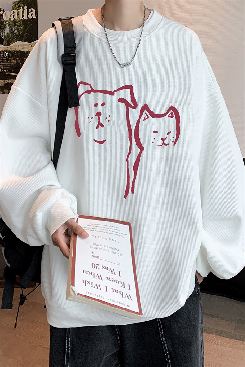5XL华夫格卫衣男大码胖子圆领长袖t恤HW76378-P30加绒款-P40,男装卫衣,电商A040