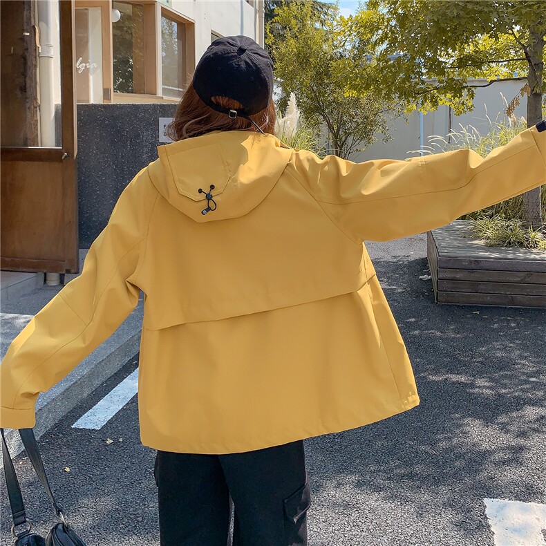 韩系撞色拼接休闲黄色冲锋衣外套女春秋2025新款小个子减龄巨好看,女装大码女装,2B154