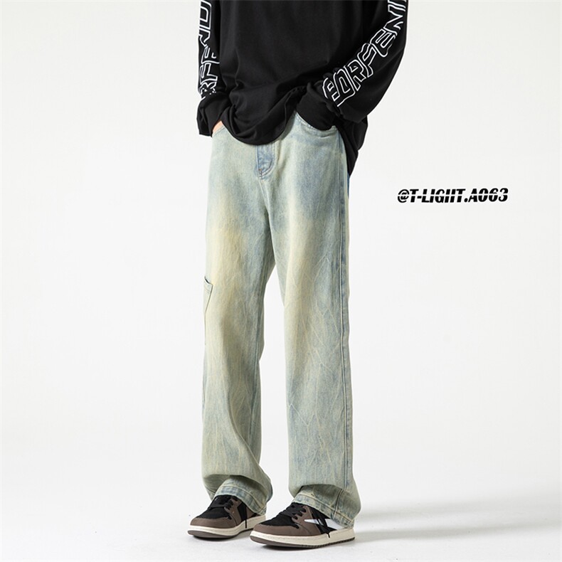 美式ins高街hiphop重工艺水洗直筒工装牛仔裤货号K691P60,男装牛仔裤,电商A063