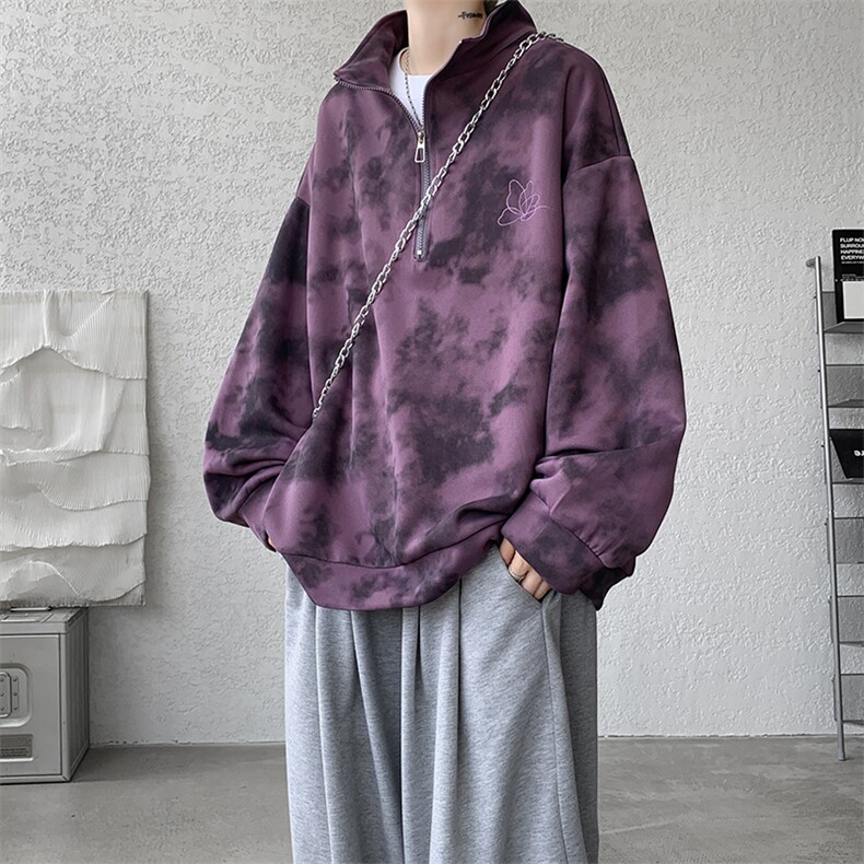 现货WY10083-特P45控88新款面料扎染高品质宽松立领卫衣,男装卫衣,电商A059