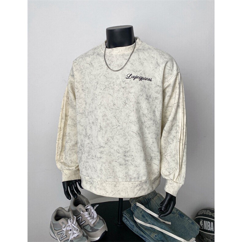 2025新款春秋假模脏脏布褶皱刺绣字母圆领卫衣xz906-Y121P53，男装卫衣，星座906（原电商a316-1）