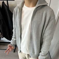 抖音得物保暖立领拉链针织外套秋冬宽松慵懒风纯色毛衣上衣AM02，男装针织衫/毛衣，电商A443