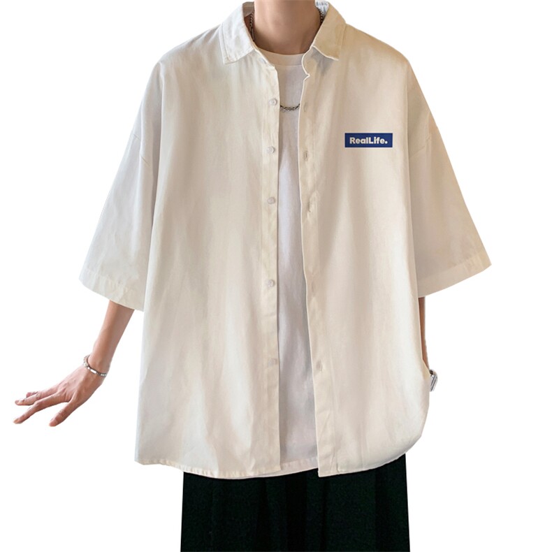 冰丝短袖衬衫男士夏季薄款港风复古学院风宽松大码半袖衬衣服外套,男装衬衫,电商B371
