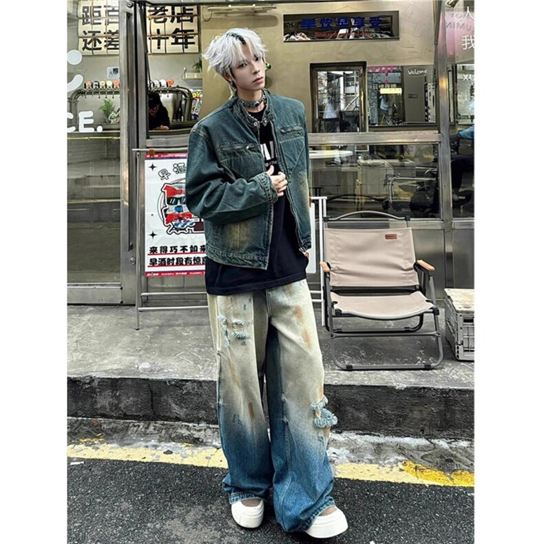 网络图现货设计感牛仔外套男做旧复古水洗短款夹克RJK8642-P88,男装夹克,星座1005-4