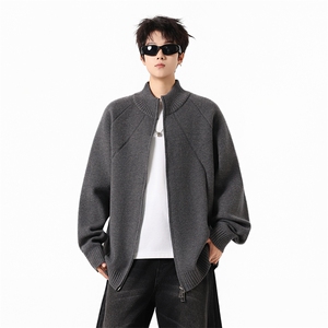 YK86098-P50 腈纶45%锦纶24.3%聚酯纤维30.7%立领拉链开衫毛衣男图片