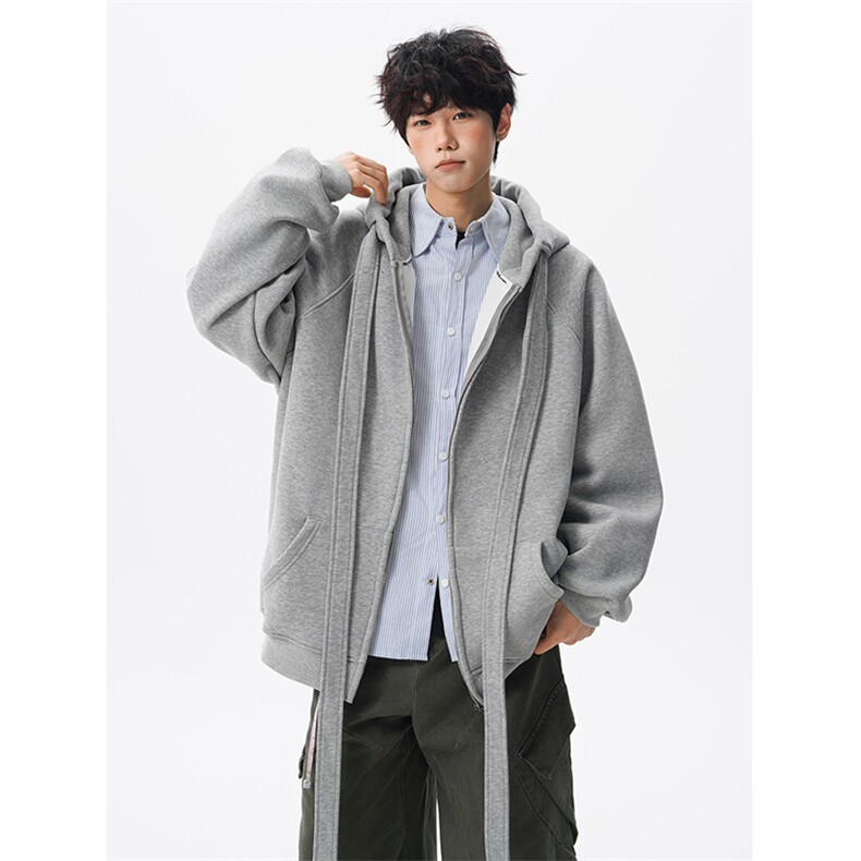 8XL-M朝牌情侣美式绑带设计连帽卫衣宽松开衫外套男女WY35P58,女装短外套,电商D206-1