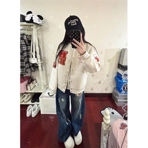慵懒潮流气质刺绣拼皮棒球服原宿流行ins百搭简约 JWT104图片