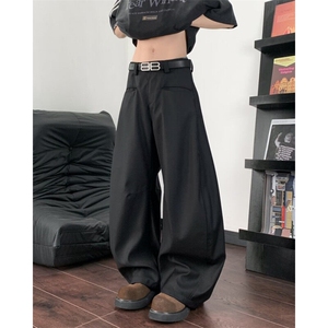 复古廓形弯刀棕色牛仔裤男女显瘦cleanfit解构阔腿香蕉裤子K55P55图片