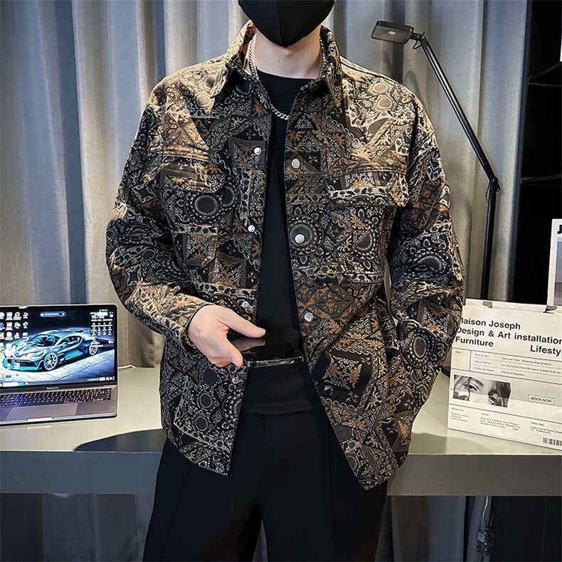 水洗牛仔外套男士春秋季潮流民族风褂子痞帅百搭花色夹克JK07-P98图片