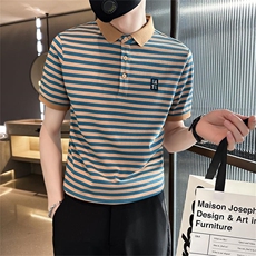 深度备货大码抖音数据款短袖条纹翻T恤时尚Polo衫T0253-P55，男装T恤，电商D342