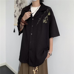 短袖衬衫男生夏季痞帅潮牌中式刺绣休闲衬衣风寸衫高级感外套