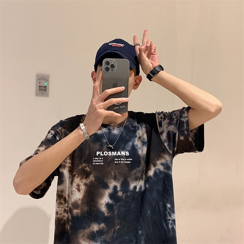 703-T186-P30夏季混色扎染休闲印花T恤M-5XL,男装T恤,星座703