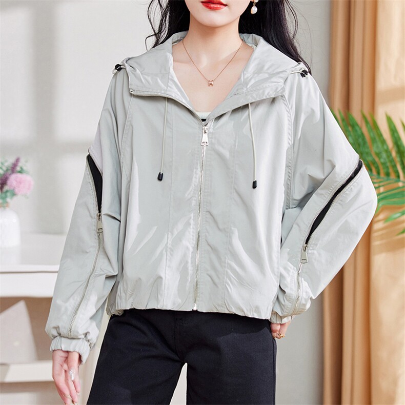 现货-新品】宽松休闲短外套女2024年春装新款潮流时尚连帽外套,女装短外套,仁梯